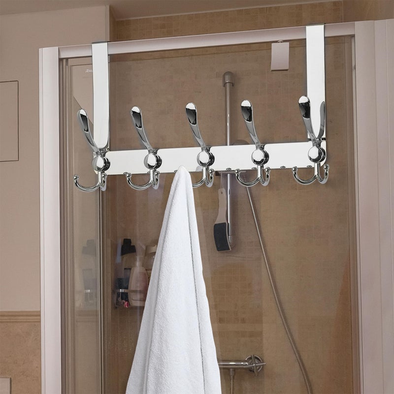 Dseap Over The Door Hook Hanger - Fits 1 3/8" to 1 3/4" Standard Doors | 5 Tri Hooks Heavy Duty Towel/Coat Rack | Door Organizer for Clothes, Jackets, Hats, Towels, Chromed - Image 4